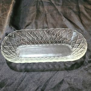 Vintage Indian Glass Basket Weave Oval Dish~Candy Dish~Pickle Dish~Serving Bowl